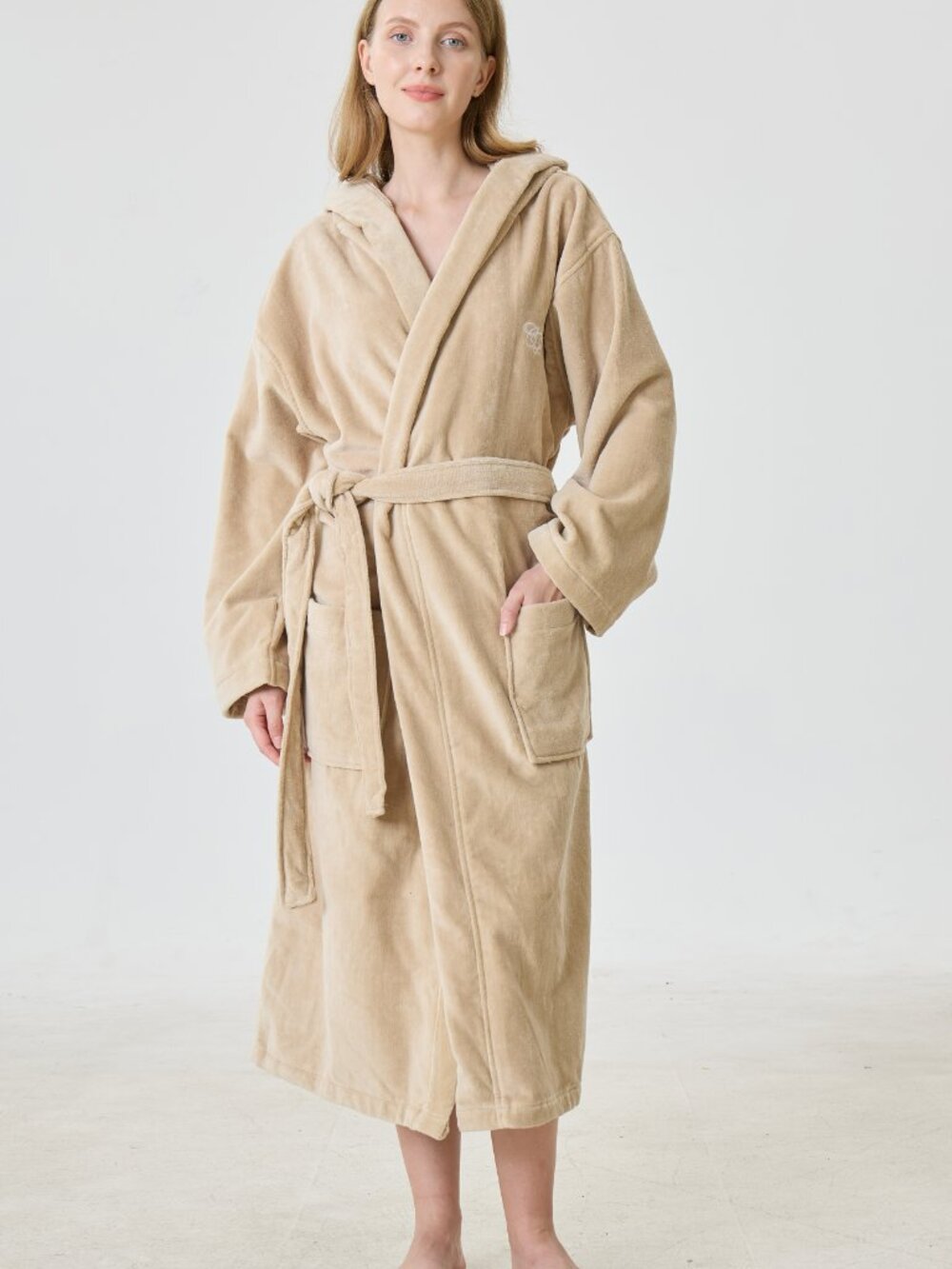 Luxury 100% Turkish Cotton Bathrobe - Absorbent Plush Spa Robe - Cashmere Hooded